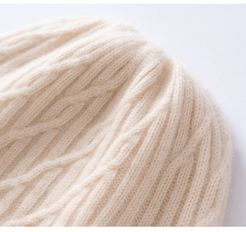 Autumn Winter 100% Cashmere Hat Double Layer Thickened Reversible Cold-Proof Unisex Knitted Wool Hat Versatile Ear Protection