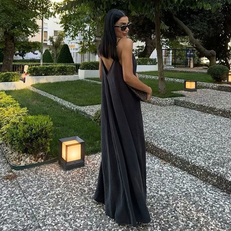 MUJER Black Slip Long Dresses for Women Red Draped Summer Dress Woman 2025 Sexy Backless Maxi Dress Women Summer Beach Dresses