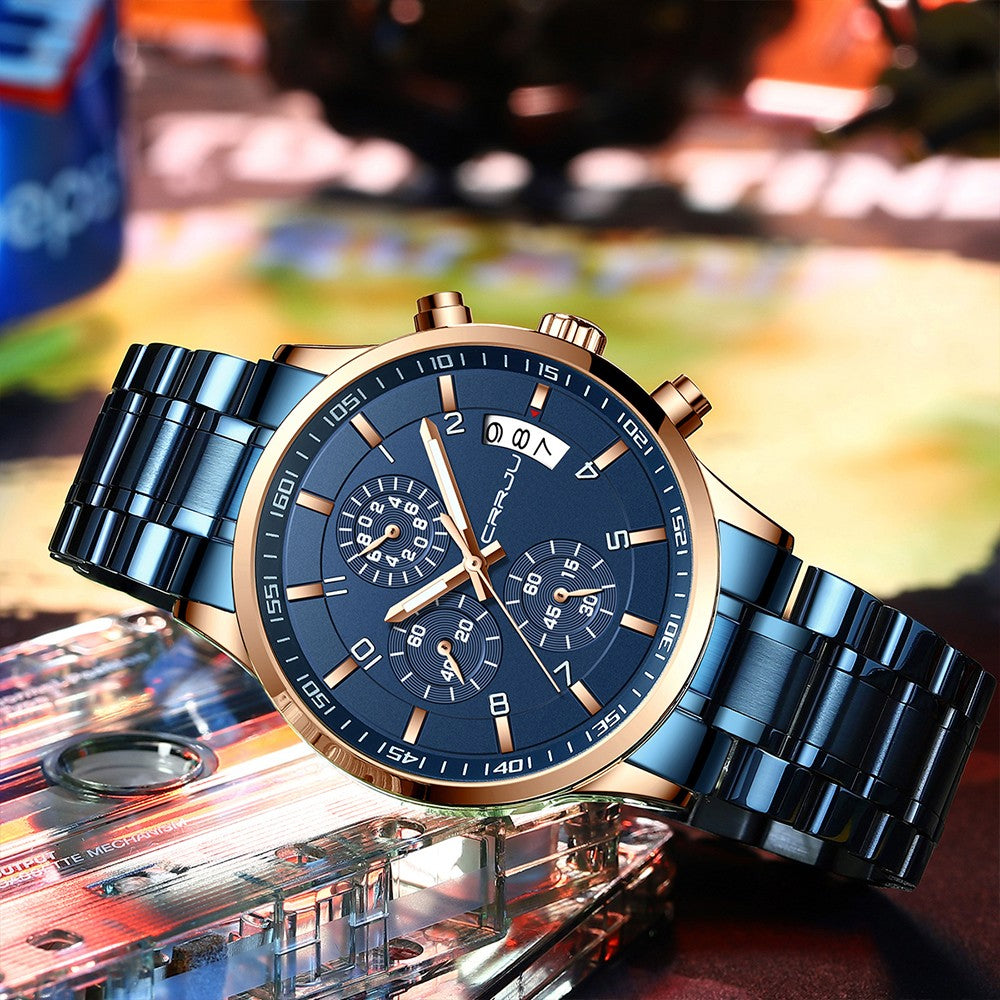 CRRJU Men Quartz Wristwatches Luxury Brand Sporty Chronograph Watches with 316 Stainless Steel Luminous Hands Male Clock Red