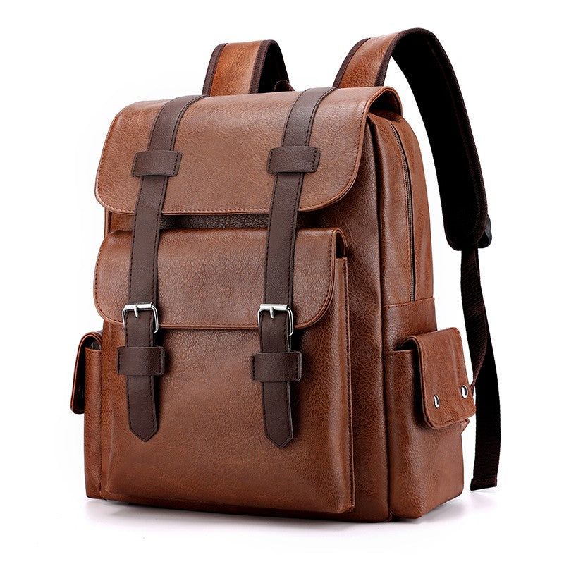 2023 Men Backpack PU Leather Bagpack Large Laptop Backpacks Male Mochilas Black Schoolbag For Teenagers Boys Brown Sac A Dos