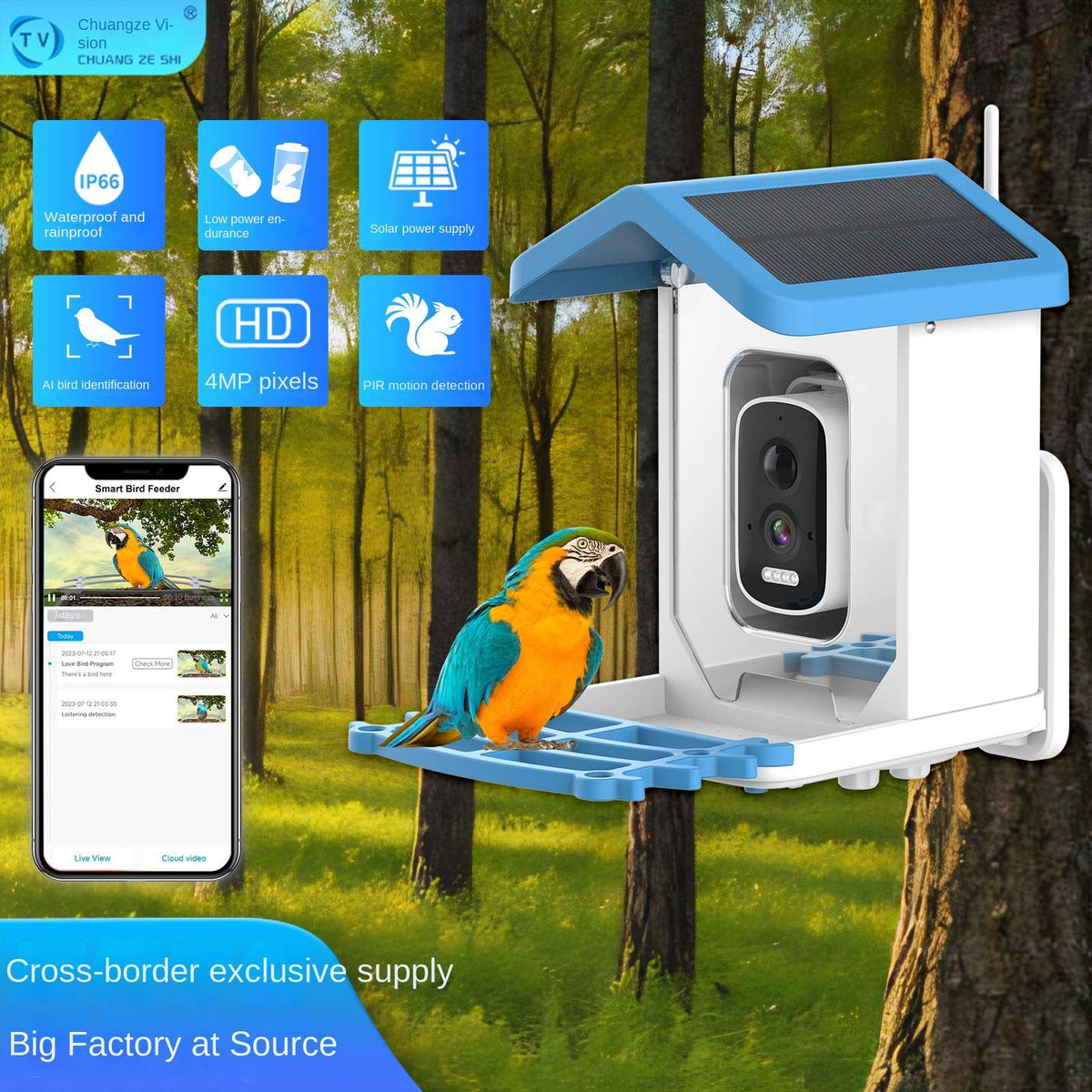 Smart Solar Bird Feeder with 4MP Camera AI Bird Identification Night Vision Weatherproof Design for Outdoor Use