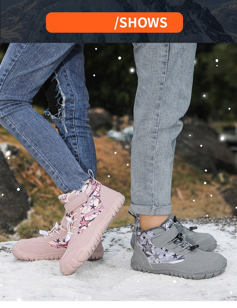 2025 Kids Barefoot Snow Boots Wide Toe Winter Insulated Waterproof Fur Lined Shoes for Boys Girls Cold Weather Outdoor Sneakers
