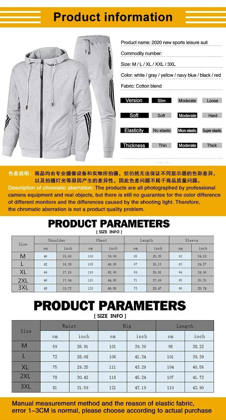 Autumn and Winter Men's Jogging Fitness Sets, Men's Casual Sportswear Sets, Zippered Sportswear Shirts + Sportswear Pants Sets