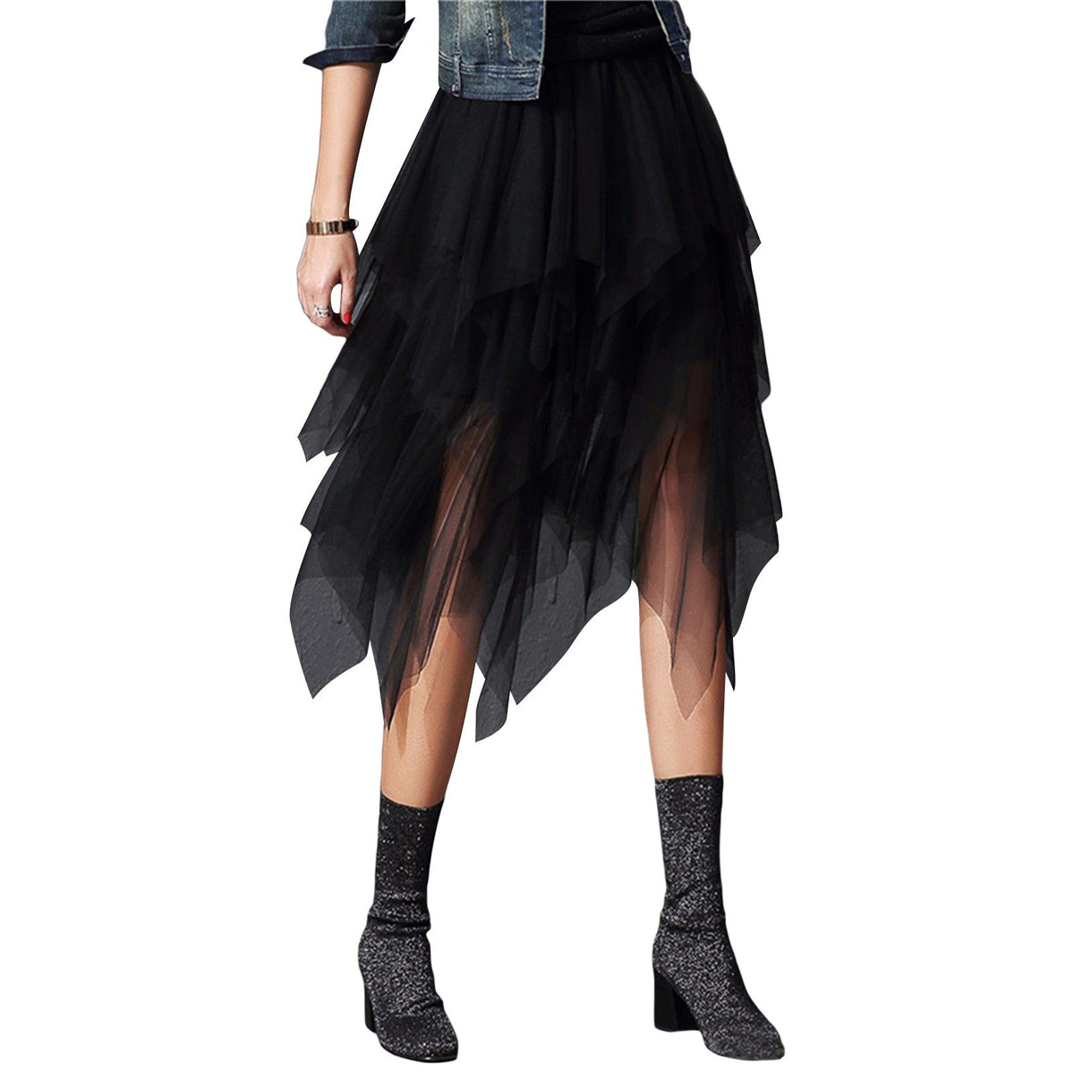 New Fairycore Lady ´s Fashionable Sexy Solid Color Mesh Skirt, Irregular Elastic Tulle Bubble Skirt, Daily Life and Vacation