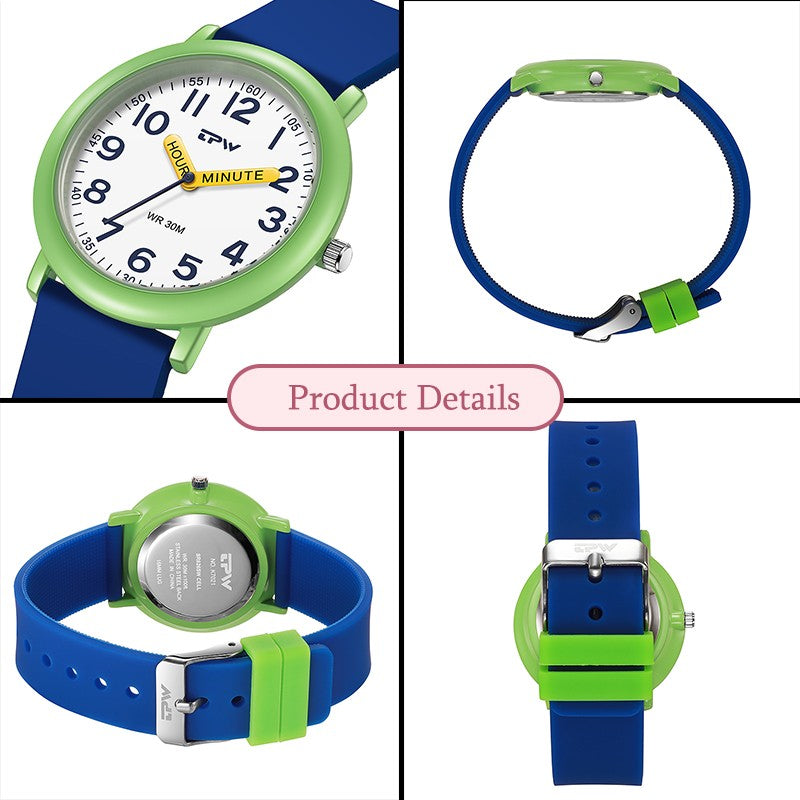 TPW Learning Watch Colorful Dial Cute Watch For Young Ladies Rubber Strap Luminous Hands