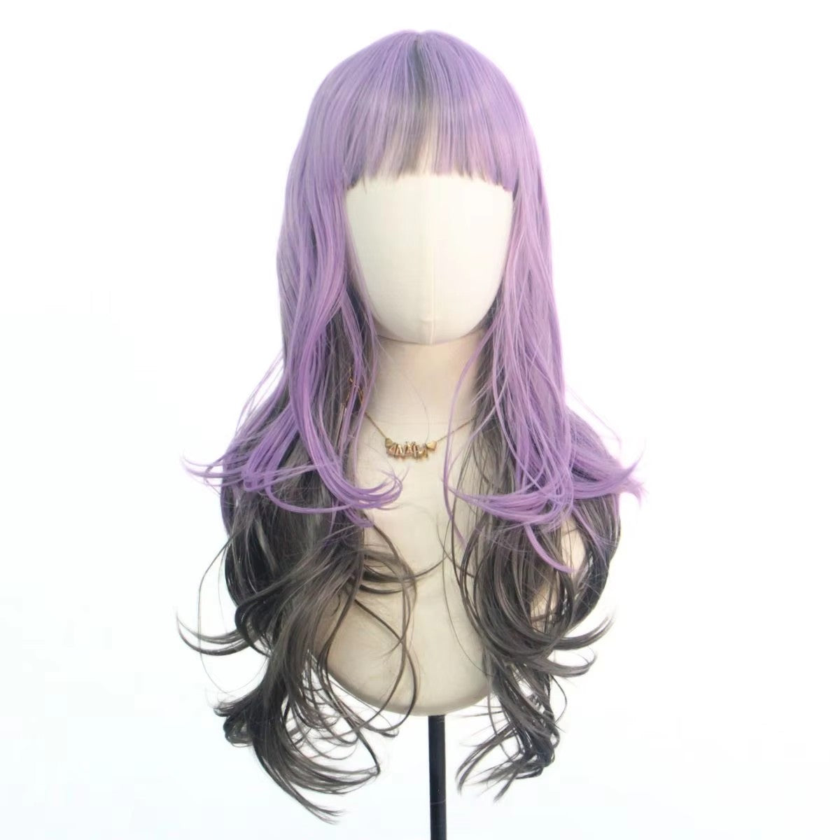Purple Black Natural Body Wave Long Curly Hair Fiber Synthetic Wig Anime Party cosplay