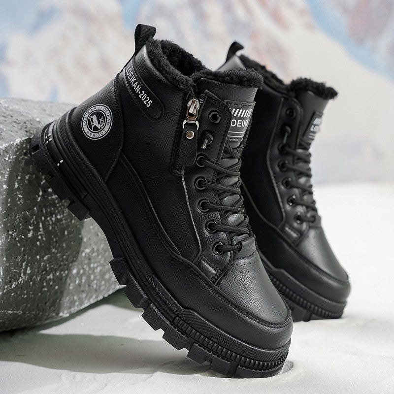 2025 men's new style snow boots, high-top leather boots, cold-resistant, popular in autumn and winter, outdoor wear-resistant, w