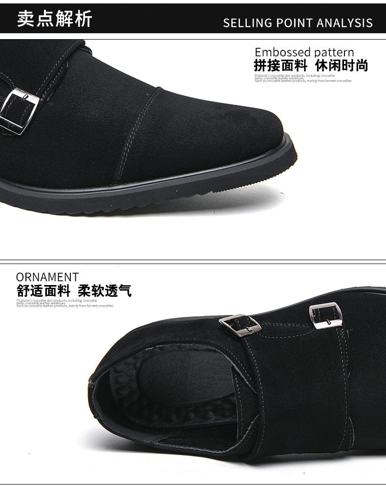 New Brown Loafers Flock Double Buckle Monk Shoes Black Square Toe Slip-On Business Men Dress Shoes Size 38-46 Free Shipping