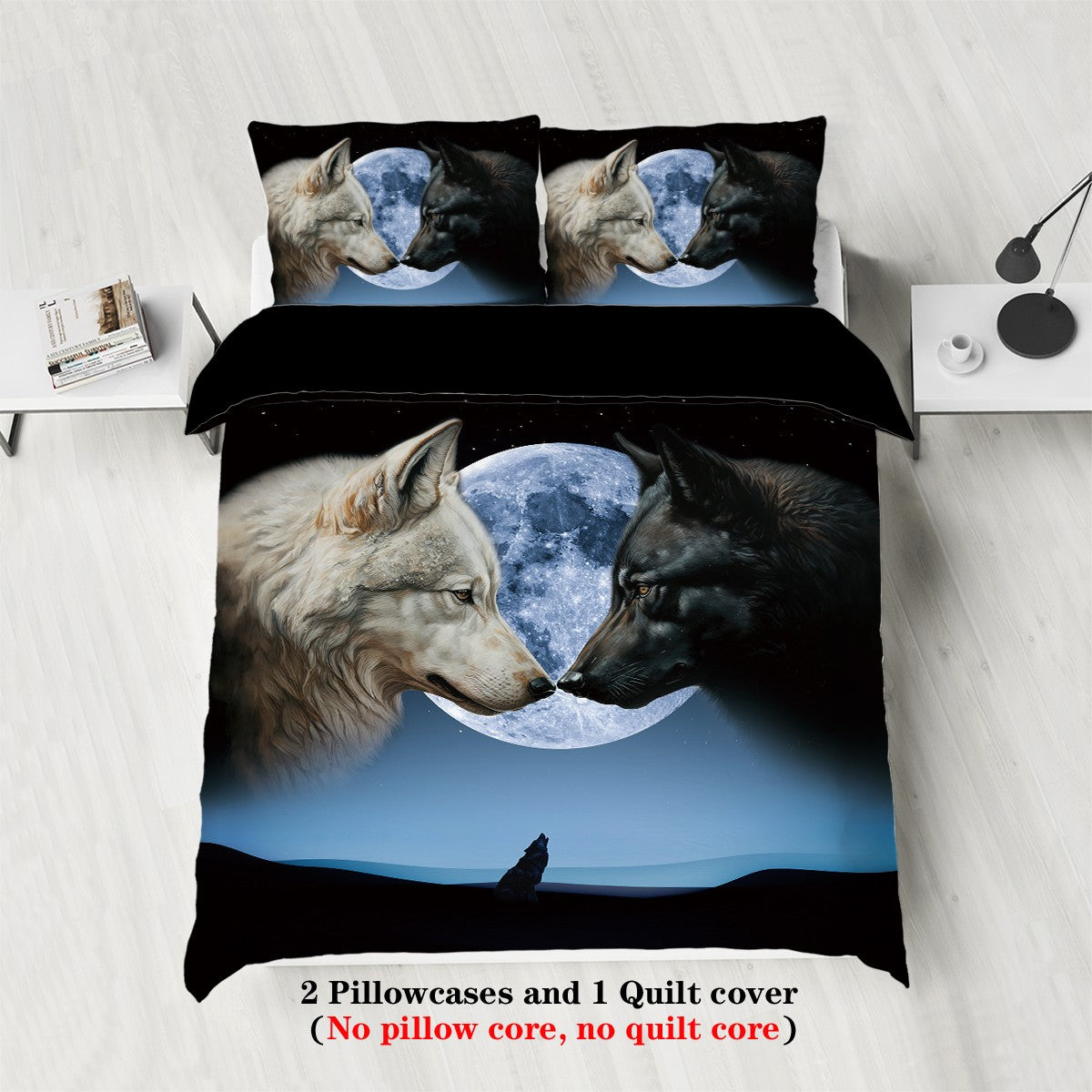 3-piece set, wolf pattern printed bedding set, queen, king, double bed, for bedroom, guestroom, hotel, home decoration