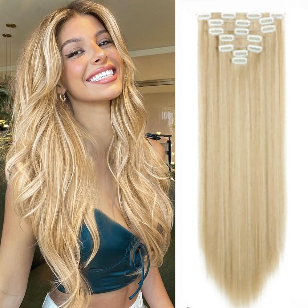 22 Inch Long straight Black Clip in Hair Extensions 130G 7pcs Synthetic Clip in Hair Extensions
