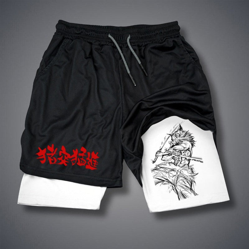 Men'S Fitness Performance Running Training Sports Shorts Fashion Print 2-In-1 Double-Layer Summer Mesh Quick-Drying Beach Shorts