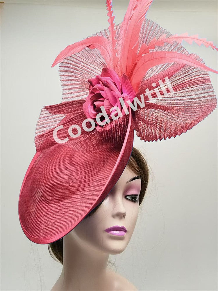 Navy Mesh Fascinator Wedding Women Hat Ladies Royal Ascot Headpiece For Festival Party Pillbox Cap Flower Headwear Church Event