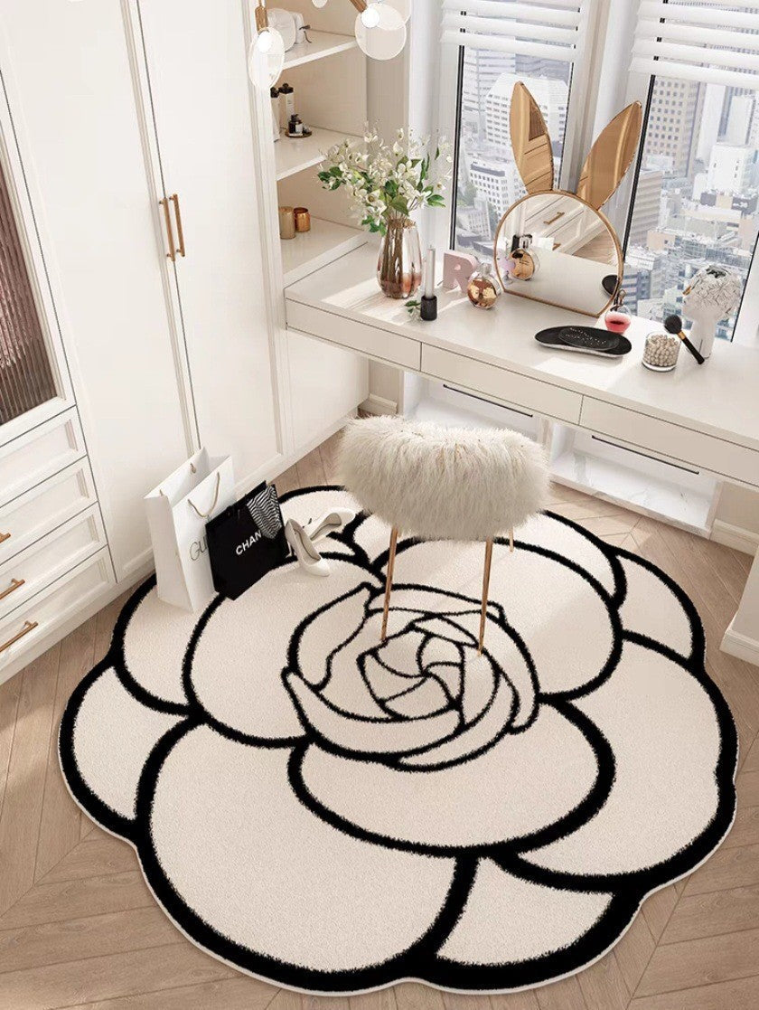 Round Camellia Crystal Velvet Floor Mat Living Room Bathroom Door Absorbent Quick-Drying Floor Rugs Household Non-slip Carpet