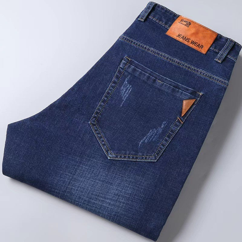 New Men Light Luxury Stretch Slim Fit Pants Comfortable Soft Business Fashion Straight Casual Denim Trousers Male Brand Clothing