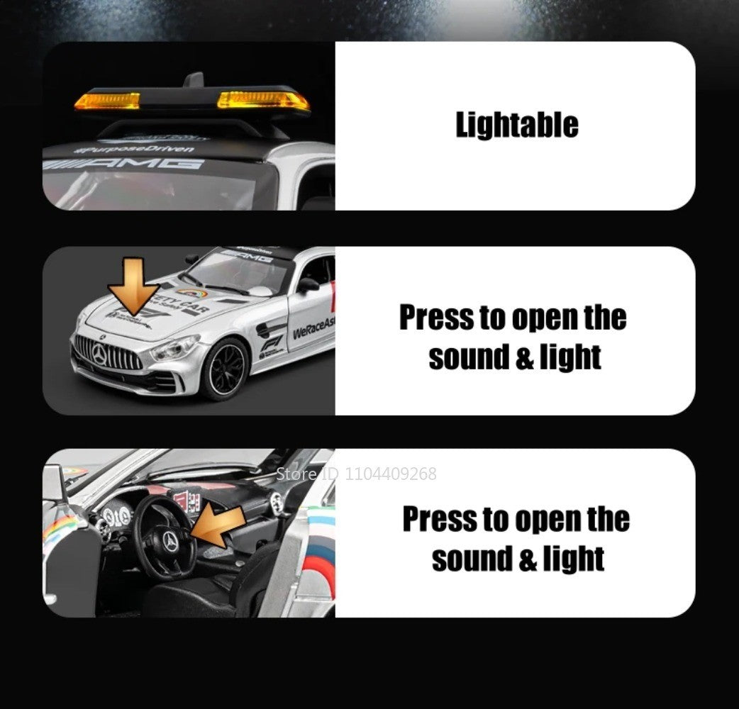 1:24 GTR F1 Safety 300SL Sport Car Model Toy Alloy Diecast Sound Light Shock Absorption Miniature Vehicle Models Collection Gift