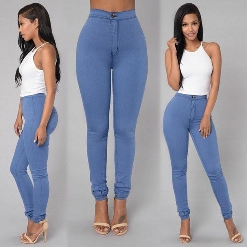 Hot Women Pencil Stretch Slim Denim Skinny Jeans Pants High Waist Jeans Trousers