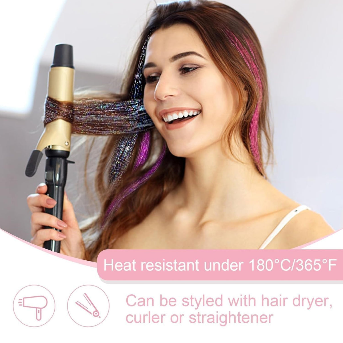 6/12PCS Synthetic Hair Clip One Piece Women Glitter Tinsel Hair Extensions Hair Tinsel Kit Heat Resistant Shiny Sparkle Wig 2026