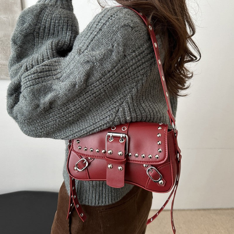 Shoulder Bag for Women Punk Style Purse PU Leather Rock Fashion Handbags with Rivet Small Trendy Armpit Purse