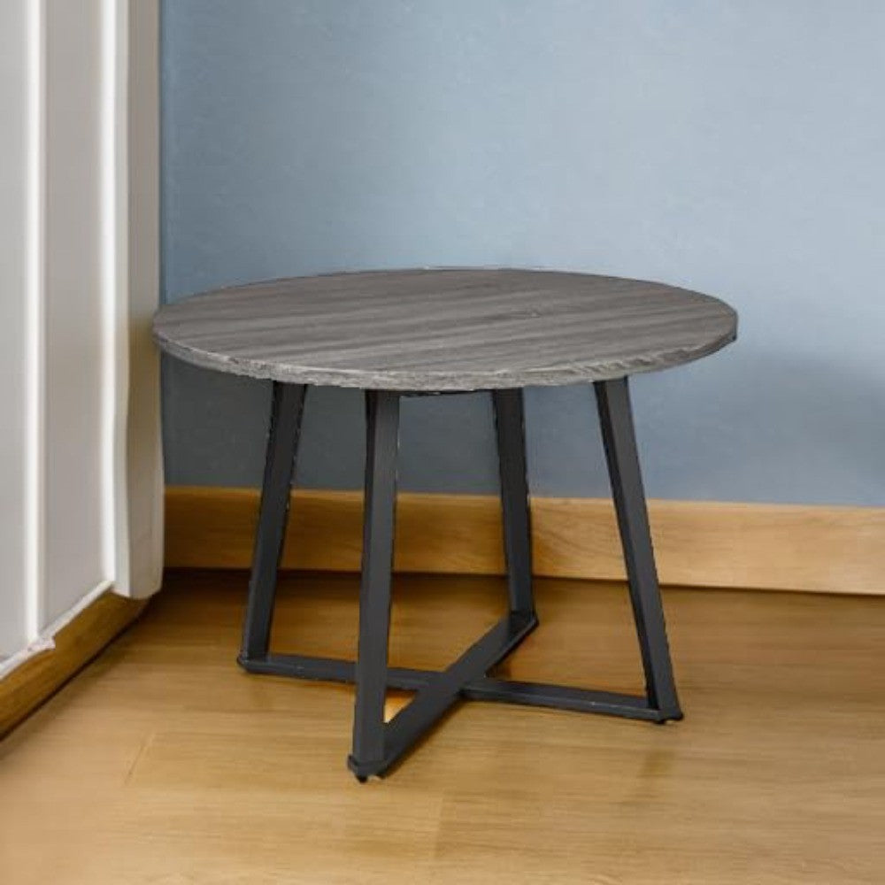 Ashley Centiar Mid-Century Modern Round Dining Table with Gray and Black Metal Legs