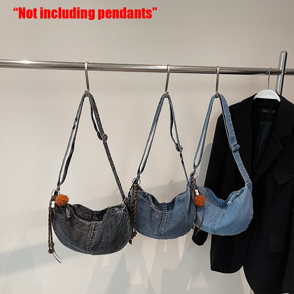 Autumn and Winter Trendy and Cool Fashion Denim Dumpling Bag New Zipper Versatile Single Shoulder Crossbody Bag