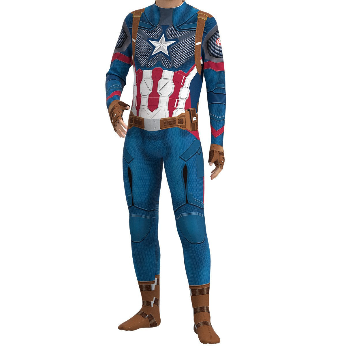 Halloween Cosplay Costume Captain Iron Long Sleeved Print Bodysuit Theme Party Role Playing Outfits for Adult Men