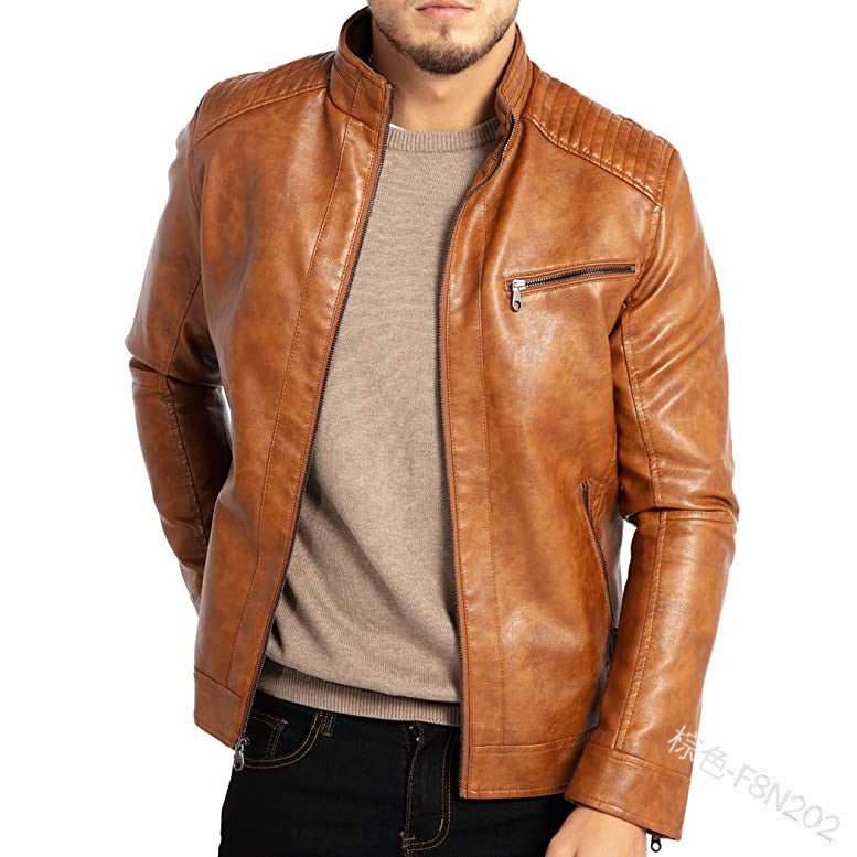 Men's PU Leather Jacket Stand-Up Collar Punk Motorcycle Style Fashion European American Teenagers Male Outerwear