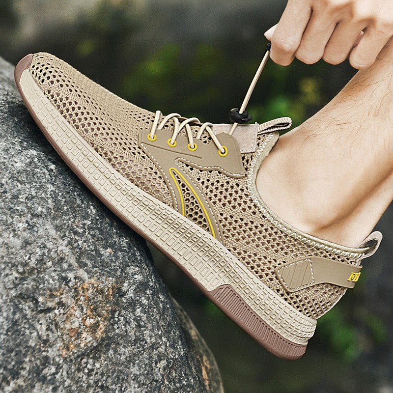 Outdoor Men Casual Shoes Genuine Leather Mens Shoes Brand Climbing Hiking Travel Shoes Breathable Man Sneakers Summer Footwear