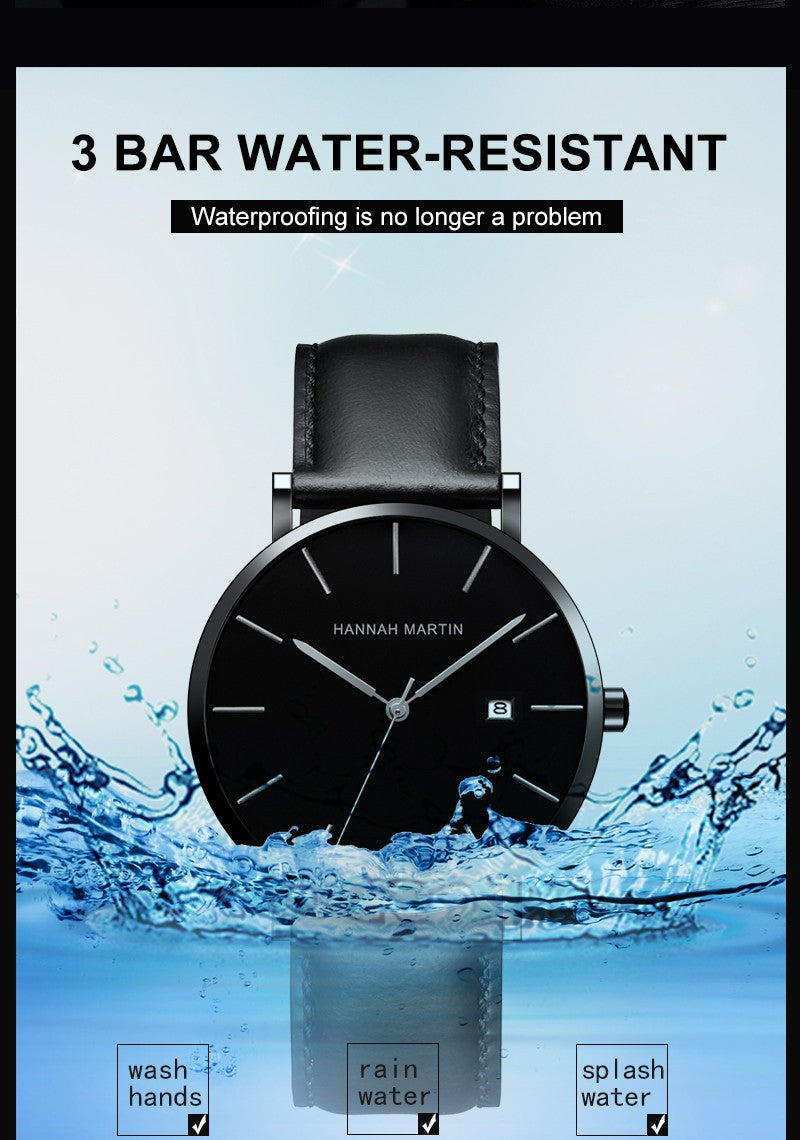 Classic Bauhaus Design Men Watch Dark Blue Japan Quartz Waterproof Stainless Steel Fashion Business Calendar Ultra Thin Watches