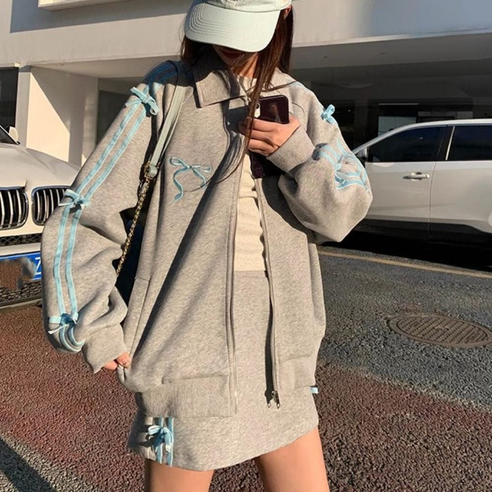 Lapel Collar Long Sleeved Hooded Y2k Sweet Korean Ins Sweatshirts for Women Clothing Loose Autumn Zipper Coat Top Women