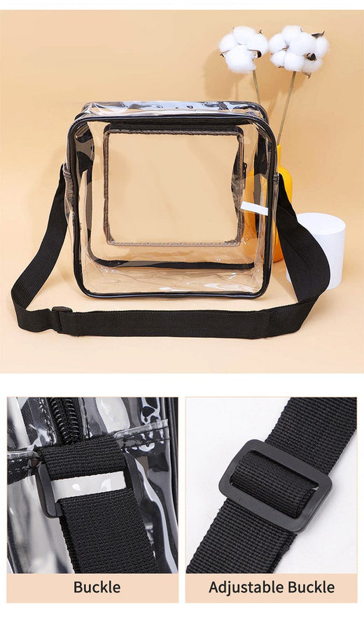 TINYAT Clear Men's Crossbody Bag PVC Double Pocket Travel Bag Adjustable Shoulder Straps Single Shoulder Bag for Daily Commuting