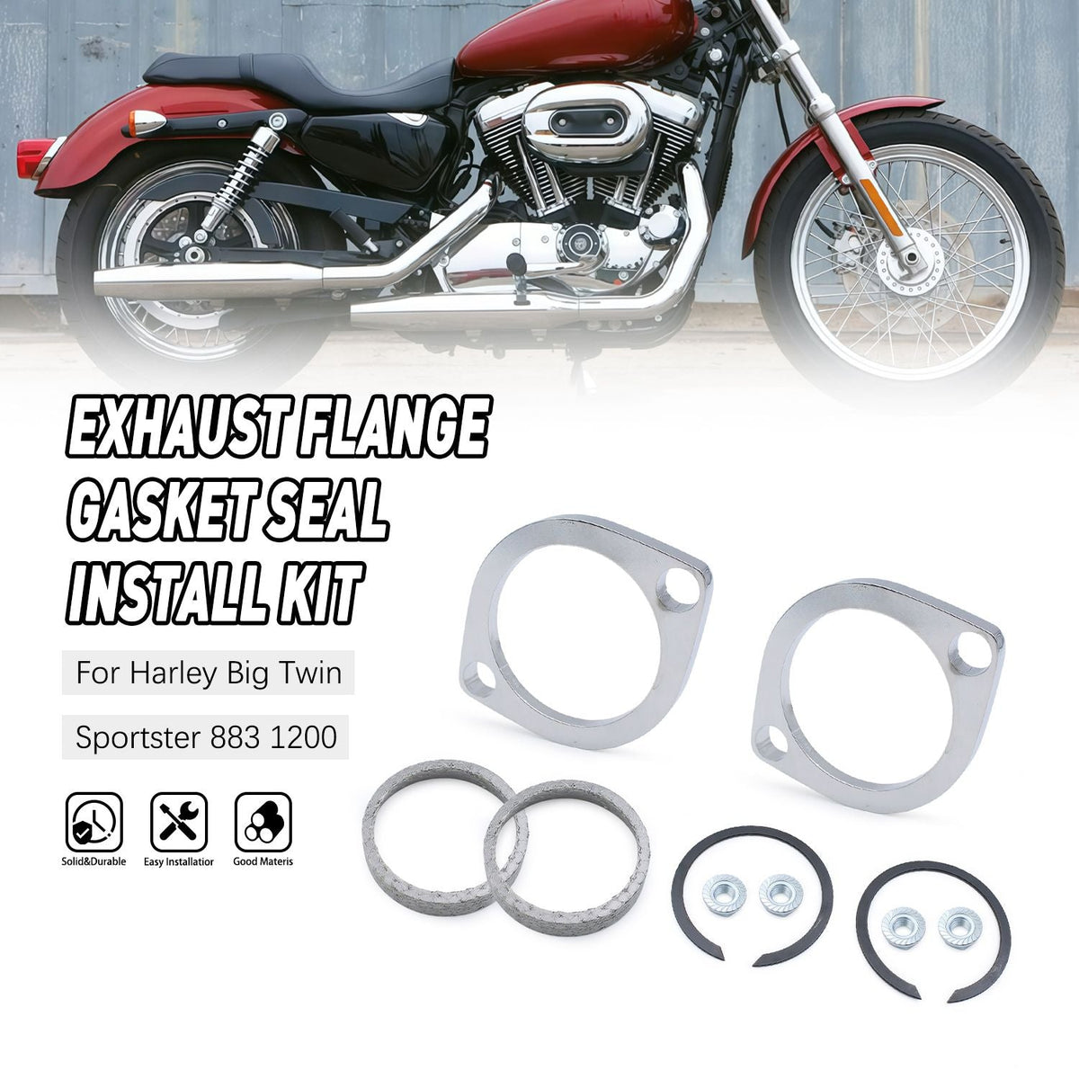 For Harley Big Twin Sportster 883 1200 Softail Touring Dyna FXD FXDWG Motorcycle Parts Exhaust Flange Gasket Seal Install Kit