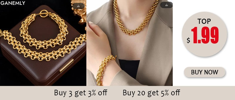 GANEMLY 316L Stainless Steel Metal Chain Necklace Bracelet Set For Women New Punk Collar Chokers Waterproof Jewelry Femme Gift