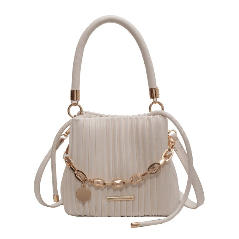Unique Pleated Design Crossbody Bag Chain Shoulder Elegant Shoulder Purse Stylish Bucket Bag Versatile Style