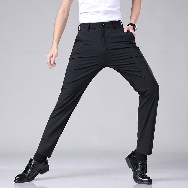 Spring Summer Men's Casual Pants Business Stretch Slim Fit Elastic Waist Jogger Korean Classic Thin Black Gray Trousers Male