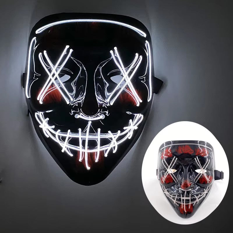 Wireless LED Neon Purge Mask & Fiber Optic Gloves, Scary Glow In Dark Mask for Halloween Carnival Cosplay Bar Birthday Party