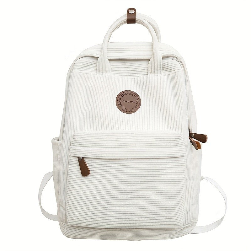 Casual Corduroy Backpack for Teens, 14 Laptop Compartment, High School & College Bag with Zipper Pocket, Backpacks for School