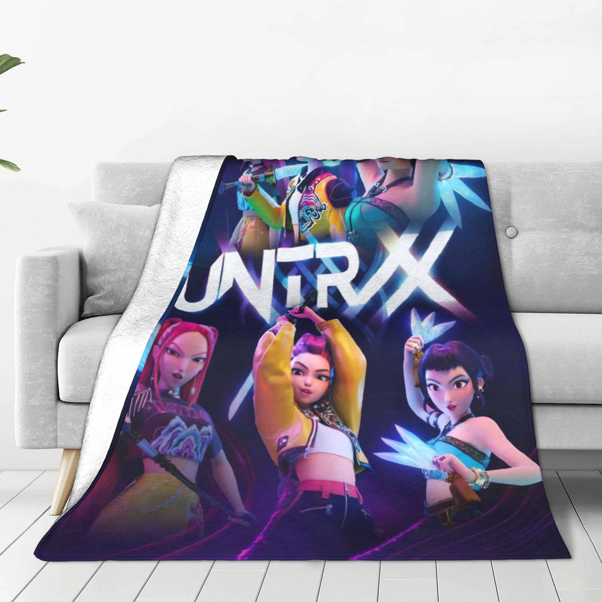 kpop Demon Hunters Huntrix Golden Blanket Warm Graphic Plush Throw Blanket For Girls Boys Living Room Flannel Bedspread Cover