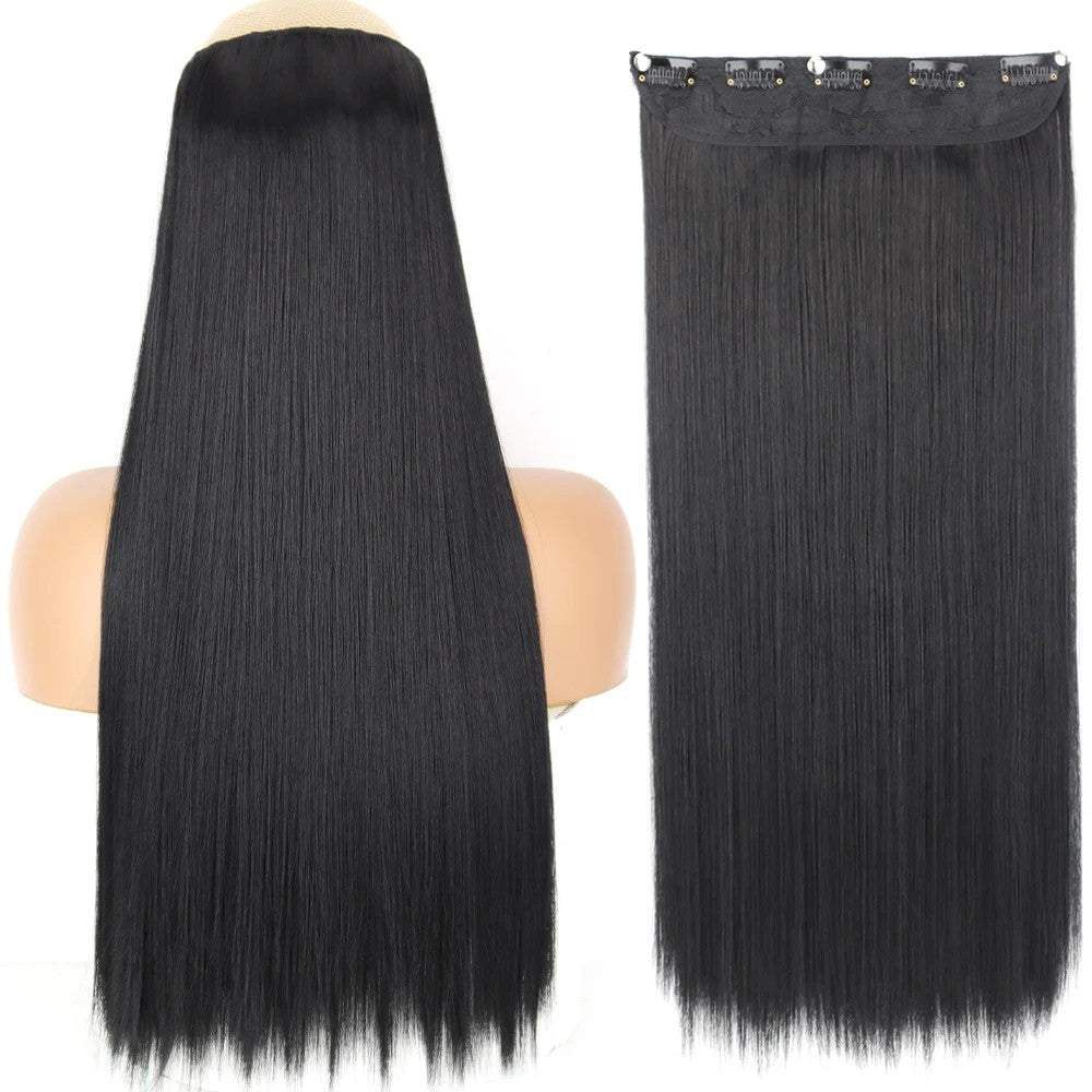 Long Straight Hairstyle 5 Clip Natural Hair Extension Synthetic Fiber Heat-Resistant Hairpiece 22"32" Black Brown Blonde