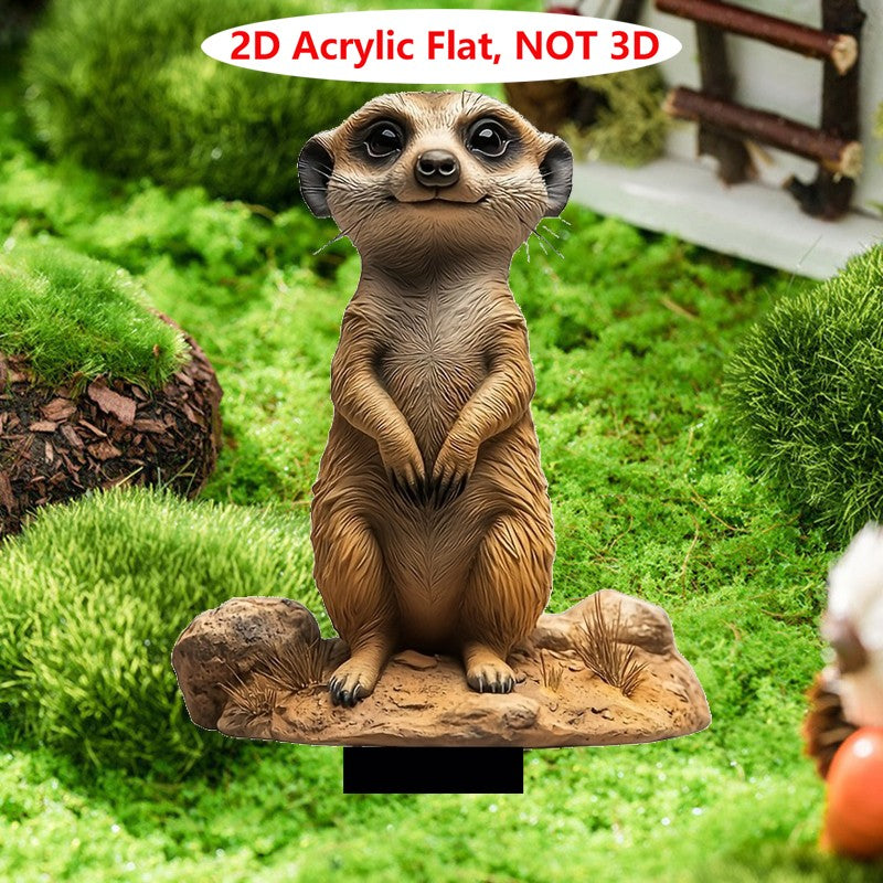 1Pc 2D Flat Acrylic Hamster Garden Stake - Cute Smiling Meerkat with Wise Eyes, Ideal for Lawn & Potted Plants Outdoor Decor