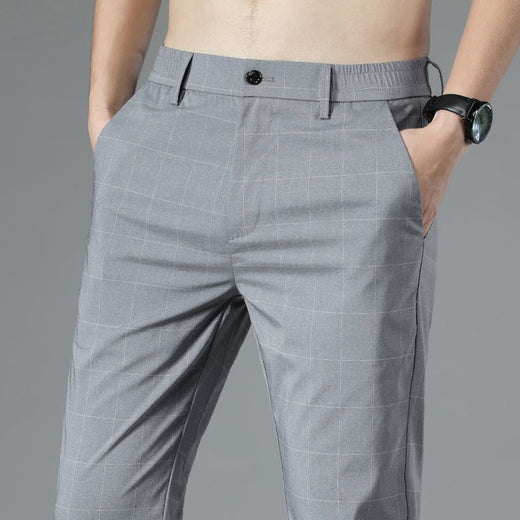 Male Suit Trousers Check Cooling Ice Silk Plaid Straight Up Clothes Offer Slacks Designer Men's Summer Pants Fabric 2025 Classic