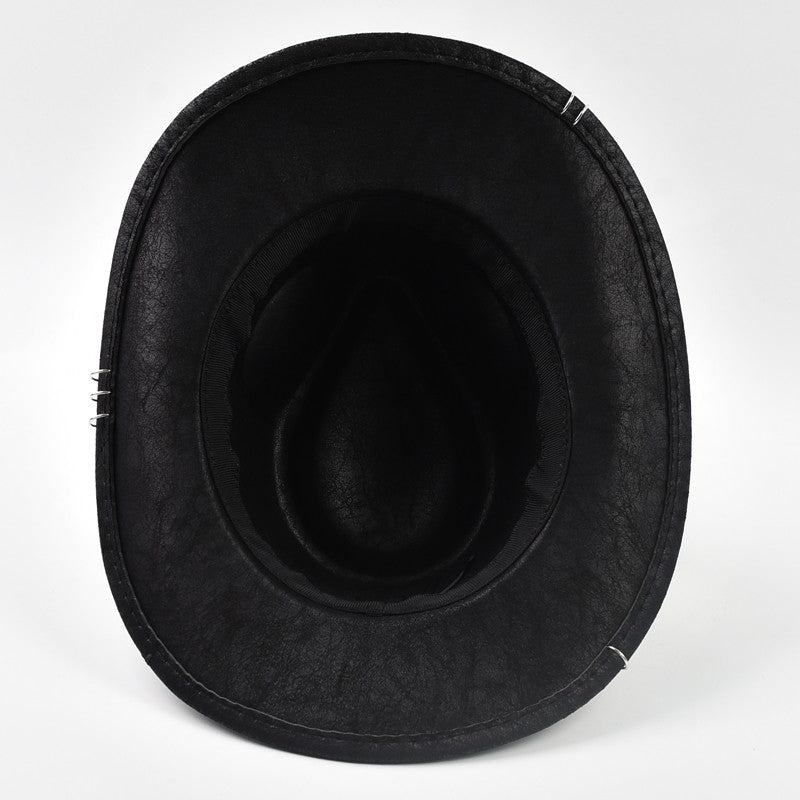 Vintage Faux Leather Western Cowboy Hat For Men Handmade Gentleman Jazz Hats Panama Cowgirl Hat Sombrero Hombre