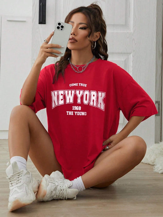 When 1968 The New York Is Young Cotton Woman Tshirts Oversize Daily Tshirts Creativity Streettshirt Individual Casual Clothes