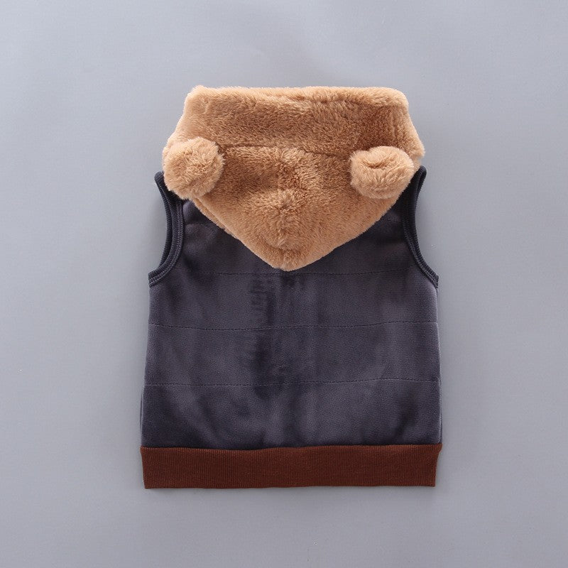 Autumn Winter Baby Boys Clothes Sets Thick Fleece Cartoon Bear Jacket Vest Pants 3Pcs Cotton Sport Suit For Girls Warm Outfits