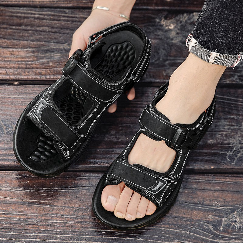 Summer Men Sandals PU Leather Lightweight Open Toe Flat Mens Casual Shoes Outdoor Walking Sandals for Men Beach Shoes Size 39-46