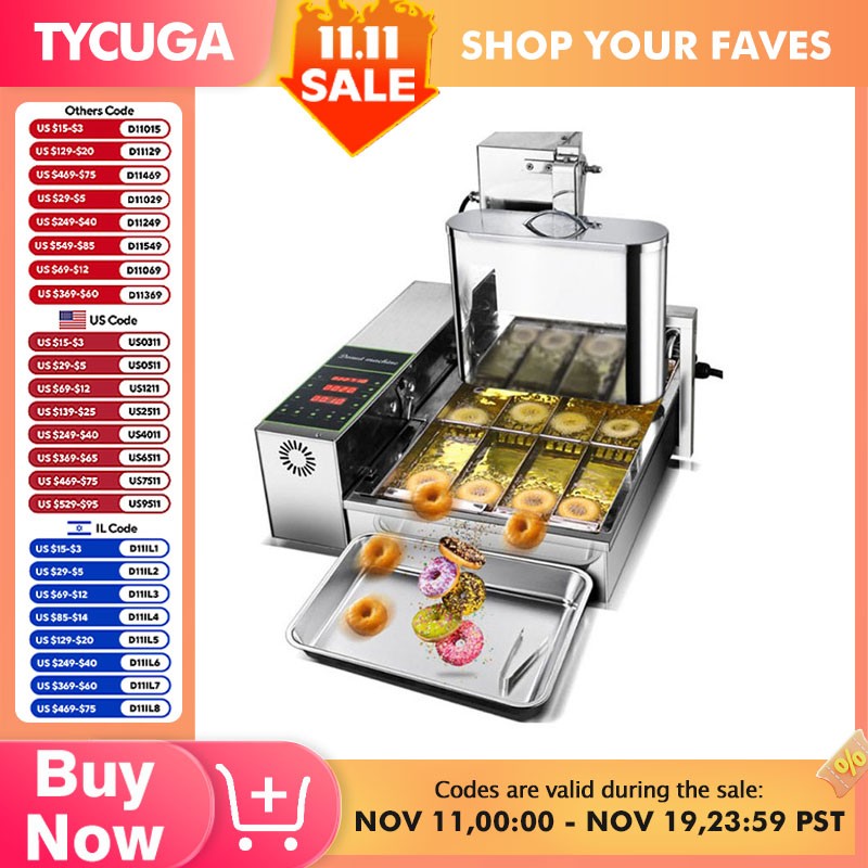 800-1000Pcs/H Doughnuts 2000W Computer Control Electric Heating 4-Row Automatic Donut Making Machine Auto Doughnut Maker 110V
