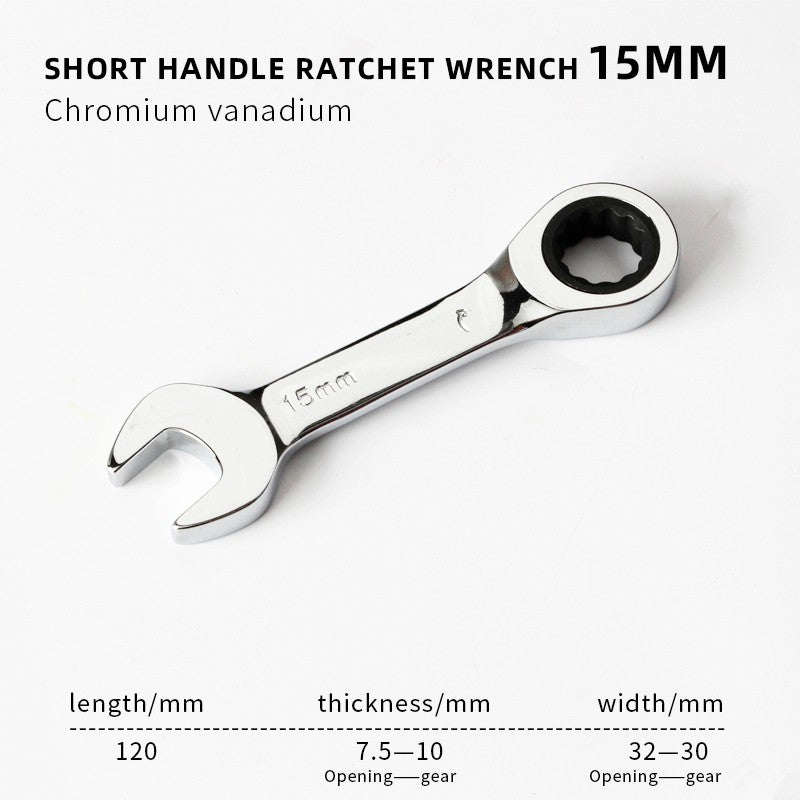 1PCS Stubby Ratchet Spanner - 6-19mm Range, 72 Tooth Short Handle Ratchet Socket Wrenches for Auto Repair and Nut Repair
