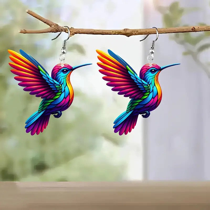 FTCY Acrylic Hummingbird Earrings For Women Retro Style Colorful Bird Drop Earrings Women's Jewelry Gifts
