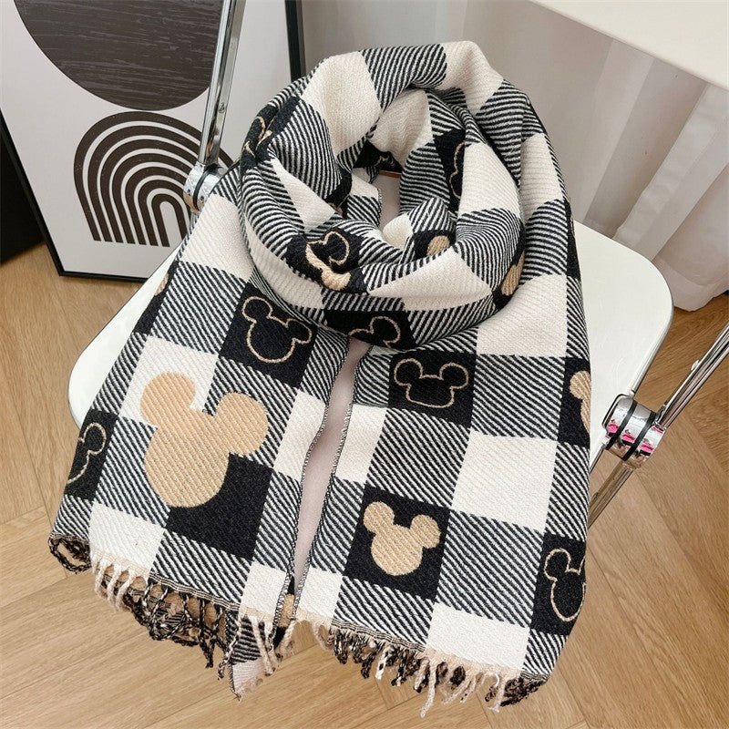NEW Disney Mickey Women's Scarf Cute Cartoon Mickey Girls Soft Cashmere Scarf Autumn and Winter Warm Fashion Holiday Gifts