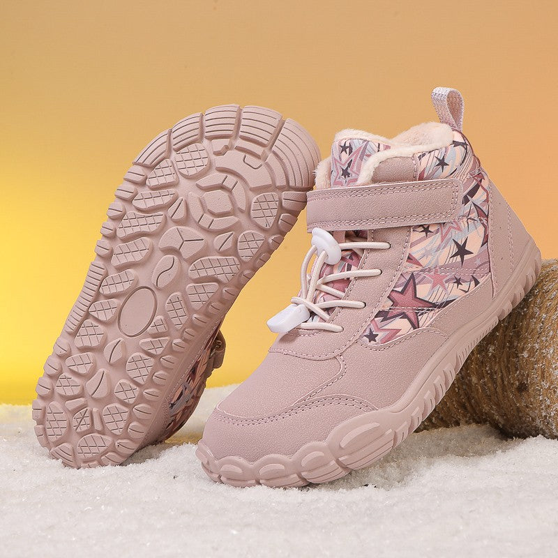 2025 Kids Barefoot Snow Boots Wide Toe Winter Insulated Waterproof Fur Lined Shoes for Boys Girls Cold Weather Outdoor Sneakers