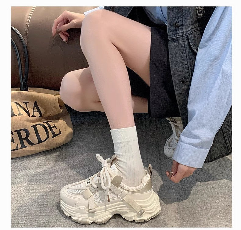 Women's Chunky Sneakers Breathable Mesh Platform Sports Shoes Woman Fashion Lace Up Thick Sole Casual Shoes Mujer